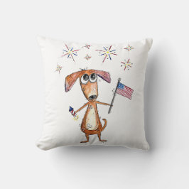 Cute Whimsiotic Patriotic Hund med Flagga Kudde