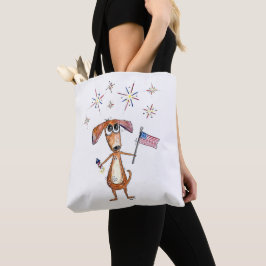 Cute Whimsiotic Patriotic Hund med Flagga Tygkasse