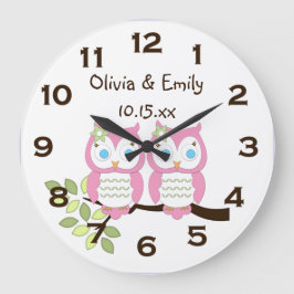 Cute Whimsique Girl Rosa Uggla Twillingar Wall Clo Stor Klocka