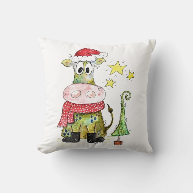 Cute Whimsique Jul Cow Kudde (Framsida)