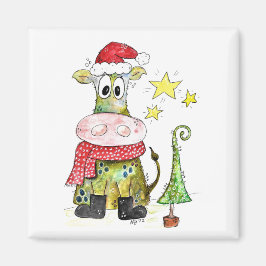 Cute Whimsique Jul Cow Magnet