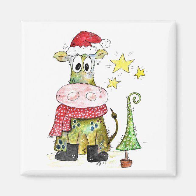 Cute Whimsique Jul Cow Magnet (Framsidan)
