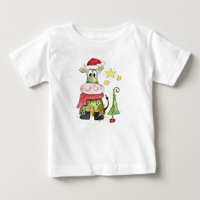 Cute Whimsique Jul Cow T Shirt (Framsida)