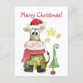 Cute Whimsique Jul Cow Vykort