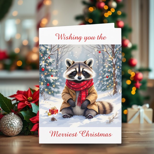 Cute Whimsique Raccoon Personlig jul Kort (Skapare uppladdad)