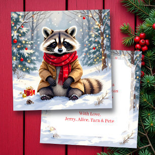Cute Whimsique Raccoon Personlig jul Kort