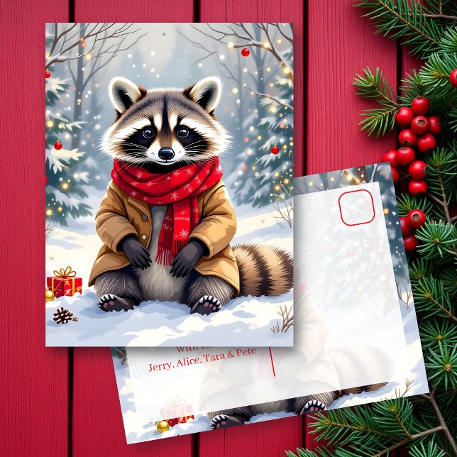 Cute Whimsique Raccoon Personlig jul Vykort (Skapare uppladdad)