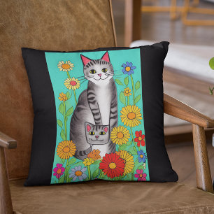 Cute Whimsiques Art Cat och Kitten Quote Kudde