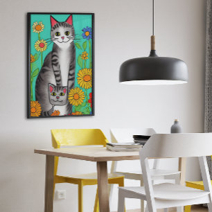 Cute Whimsiques Art Cat och Kitten Quote Poster