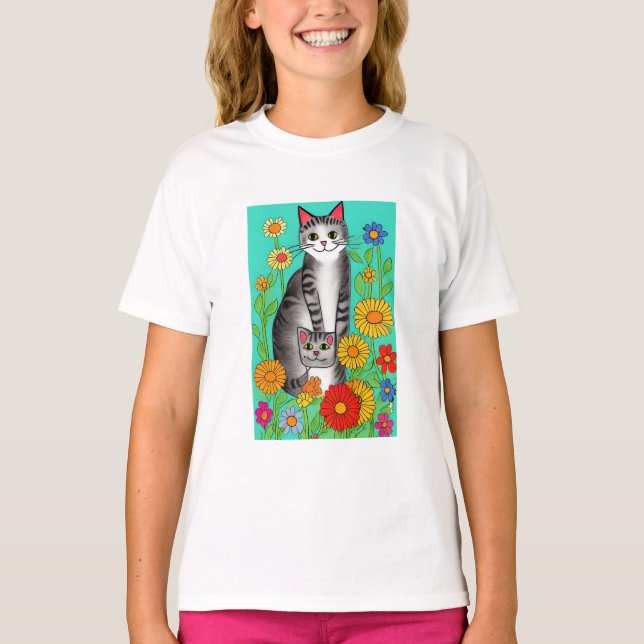 Cute Whimsiques Art Cat och Kitten Quote T Shirt (Framsida)