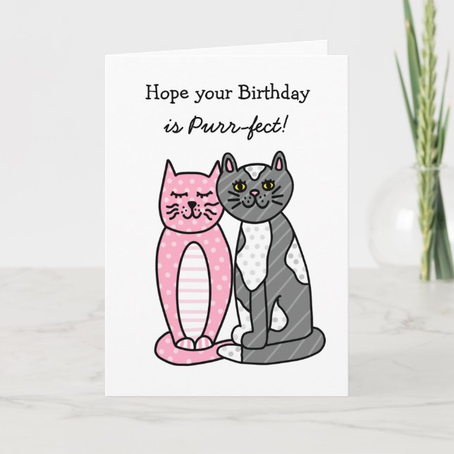 Cute Whimsiques Art Cats Birthday Kort (Framsida)