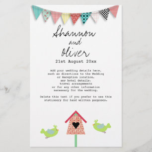 Cute Whimsiques Birds and Birdhouse Bröllop Info