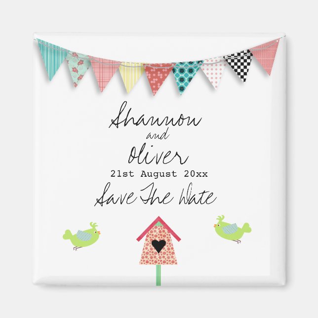 Cute Whimsiques Birds and Birdhouse Save the Date Magnet (Framsidan)