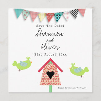 Cute Whimsiques Birds and Birdhouse Save the Date Spara Datumet