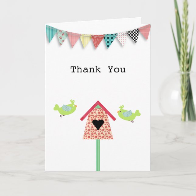 Cute Whimsiques Birds and Birdhouse Tack Kort (Framsida)