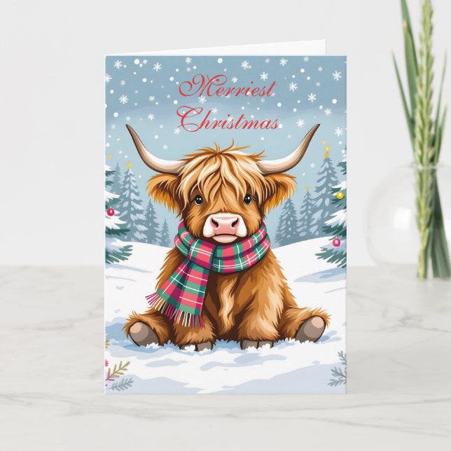 Cute Whimsiques Highland Cow Personlig jul Kort (Framsida)