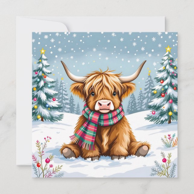 Cute Whimsiques Highland Cow Personlig jul Kort (Framsida)