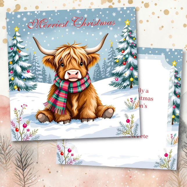 Cute Whimsiques Highland Cow Personlig jul Kort (Skapare uppladdad)