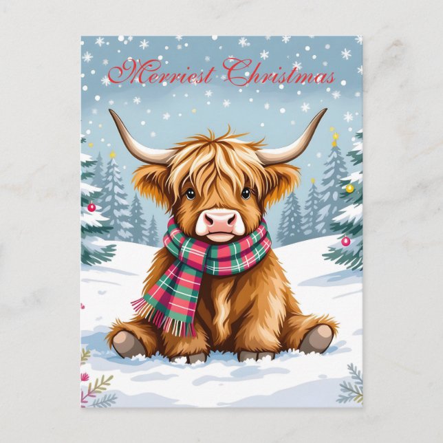 Cute Whimsiques Highland Cow Personlig jul Vykort (Framsida)