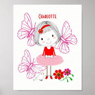 Cute Whimsiques Little Girl Butterfly Personlig Poster