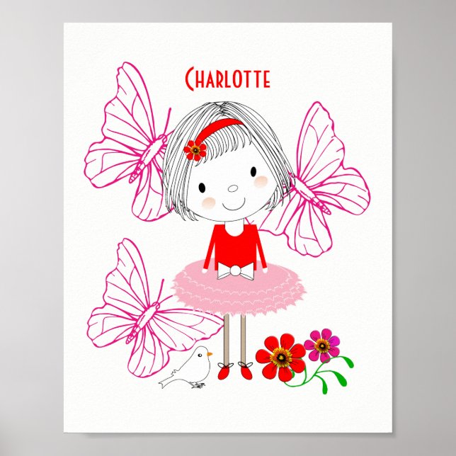 Cute Whimsiques Little Girl Butterfly Personlig Poster (Framsidan)