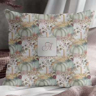 Cute Whimsiques Pumpkins and Flowers Monogram Kudde