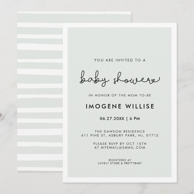 Cute Whimsiques typography Baby dusch Inbjudningar (Fram/baksida)