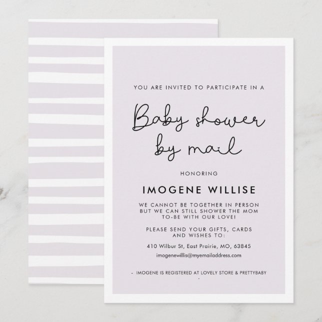 Cute Whimsiques typography Baby duscha by mail Inbjudningar (Fram/baksida)