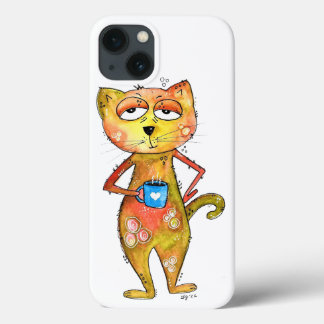 Cute Whimsired Cat Drinking Coffee