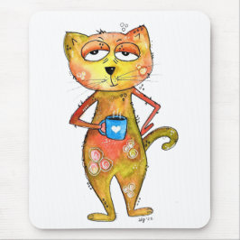 Cute Whimsired Cat Drinking Coffee Musmatta