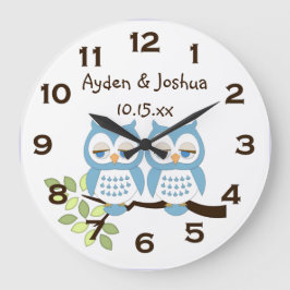 Cute Whimsisique Blue Boy Uggla Twillingars Clock Stor Klocka