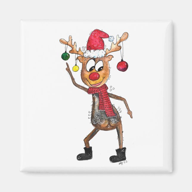 Cute Whimsized Dancing jul Hjort Magnet (Framsidan)