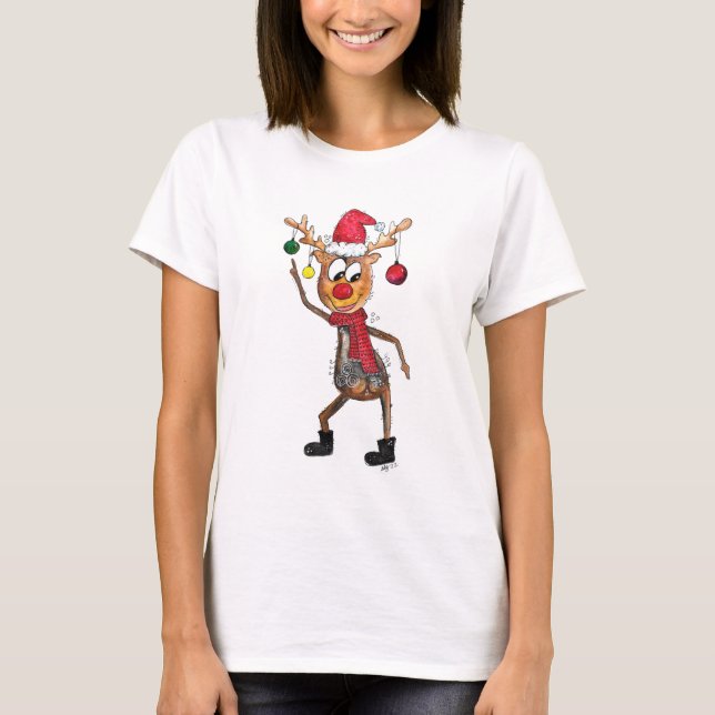 Cute Whimsized Dancing jul Hjort T Shirt (Framsida)