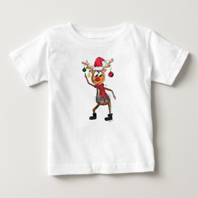 Cute Whimsized Dancing jul Hjort T Shirt (Framsida)