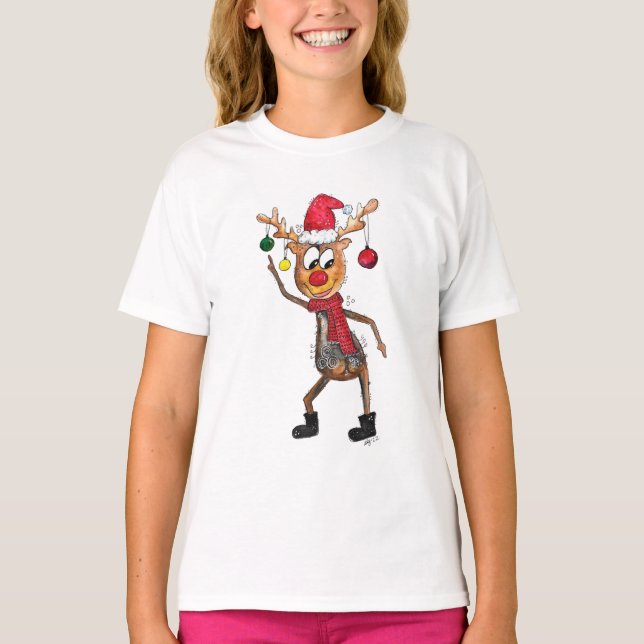 Cute Whimsized Dancing jul Hjort T Shirt (Framsida)