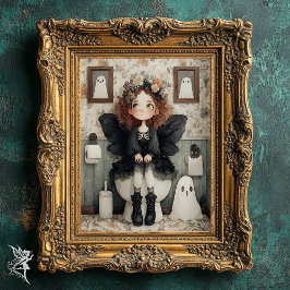 Cute Whimsized Halloween Fairy and Ghost Art Poster