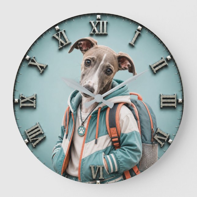 Cute Whippet Puppy Stor Klocka (Framsida)