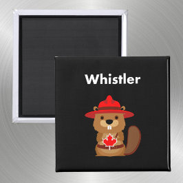 Cute Whistler Canada Beaver med Maple Löv Mörk Magnet