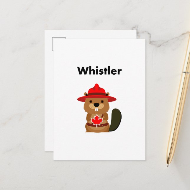 Cute Whistler Canada Beaver med Maple Löv Vykort (Fram/Back In Situ)