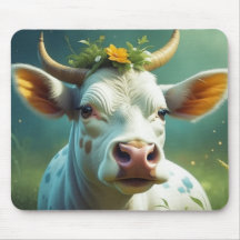 Cute White Ai Cow med horn och blommor
