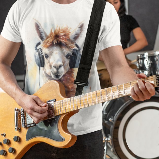 Cute white alpaca med hörlurar t shirt (Skapare uppladdad)