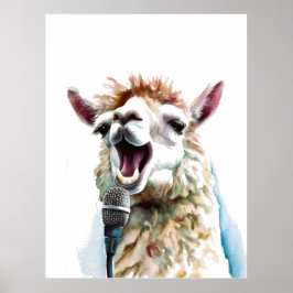 Cute white alpaca singel genom mikrofon poster