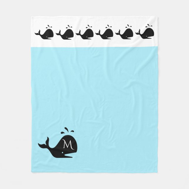Cute White and Blue Anpassningsbar Initial Black W Fleecefilt (Framsidan)