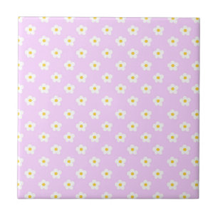 Cute white and rosa blommor Ceramic Tile Kakelplatta