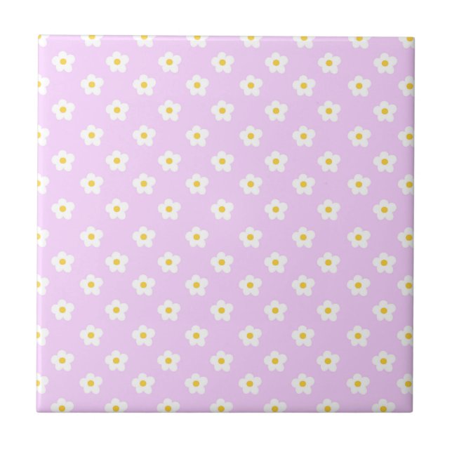 Cute white and rosa blommor Ceramic Tile Kakelplatta (Framsidan)
