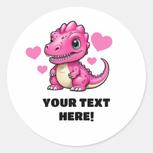Cute White and Rosa Personlig T-rex Runt Klistermärke