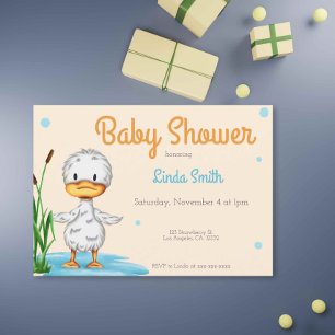 Cute White Anka i en Pond Neutralt Baby Shower Inbjudningar