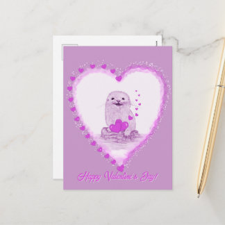 Cute White Baby Sea Otter , Happy Valentines Day Helg Vykort