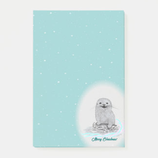 Cute White Baby Sea Otter , Merry Christmas Post-it Block
