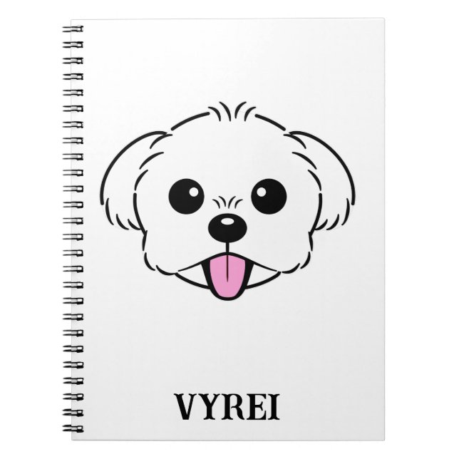 Cute White Bichon Frise Hund Sticking Tunga Out Anteckningsbok (Framsidan)